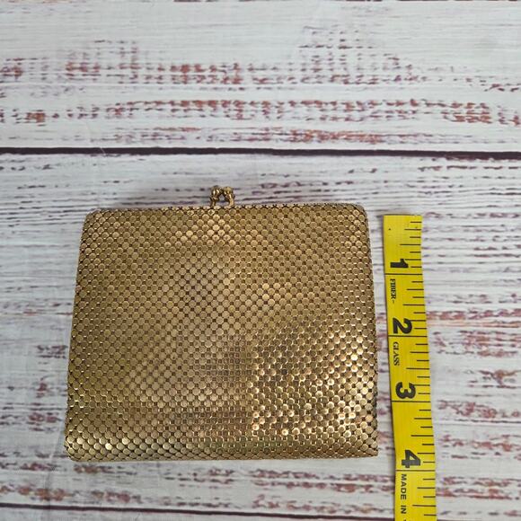 Vtg Whiting & Davis Gold Tone Mesh Wallet Kisslock Multi Pocket USA 50's Flapper - Picture 11 of 12
